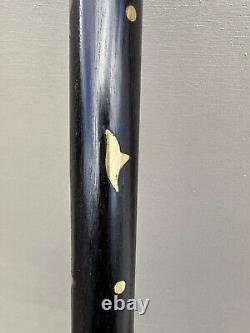 Brass Stone Inlay Scrolling Vine Handle Walking Stick Cane Wooden Artisan 36