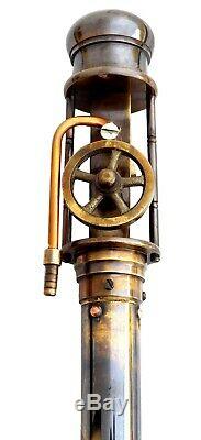 Brass Working Steam Engine Handle Wooden Walking Stick Vintage Antique Canes