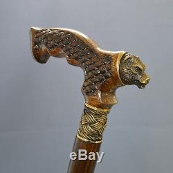 Bronze Bear Cane Handmade Walking Stick Wooden Unique Men's Accessories