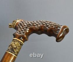Bronze Dark Bear Cane Handmade Walking Stick Wooden Unique Men's Accessories Oak