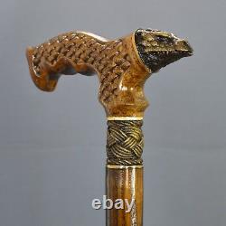 Bronze Dragon Cane Handmade Walking Stick Wooden Unique Men's Accessories Oak