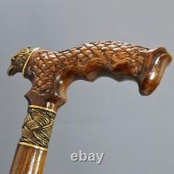 Bronze Hawk Cane Handmade Walking Stick Wooden Unique Men's Accessories Oak