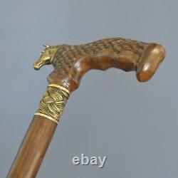 Bronze Horse Cane Handmade Walking Stick Wooden Unique Men's Accessories