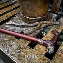 Bronze Tiger Metal Walking Stick Cane Brass Handle Wooden Shaft for men women