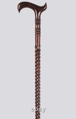 Brown Handmade Spiral Unique Turkish Wooden Walking Stick, High Quality Cane