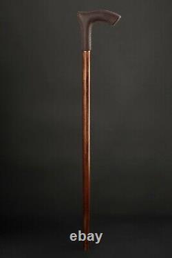 Brown Leather Walking Stick, Elegant Wooden Cane for Gift