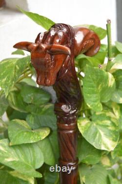 Bull Wooden Hand carved Cane Hand Carved Walking Stick with Animal Motifs Gift