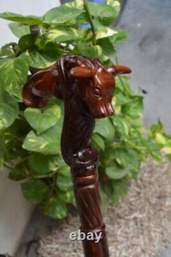 Bull Wooden Hand carved Cane Hand Carved Walking Stick with Animal Motifs Gift