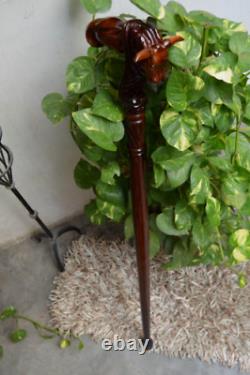 Bull Wooden Hand carved Cane Hand Carved Walking Stick with Animal Motifs Gift