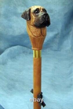 Bullmastiff Handcarved Dog Handle Wooden Walking Stick Handmade Adjustable Cane