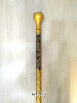 CHRISTMAS SALE Gold Colored Collectible Walking Stick, Handmade Wooden Cane