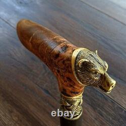 Cane Walking Stick BURL Handle Wooden Handmade exclusive Bronze parts # I21