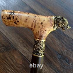 Cane Walking Stick BURL Handle Wooden Handmade exclusive Bronze parts # I24