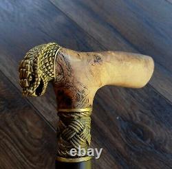 Cane Walking Stick BURL Handle Wooden Handmade exclusive Bronze parts # I30