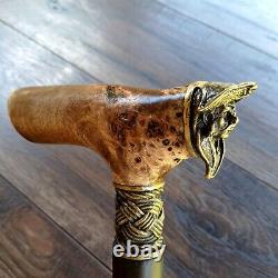 Cane Walking Stick BURL Handle Wooden Handmade exclusive Bronze parts # I32