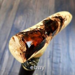 Cane Walking Stick BURL Handle Wooden Handmade exclusive Bronze parts # S1