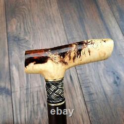 Cane Walking Stick BURL Handle Wooden Handmade exclusive Bronze parts # S1