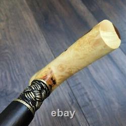 Cane Walking Stick BURL Handle Wooden Handmade exclusive Bronze parts # S13