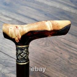 Cane Walking Stick BURL Handle Wooden Handmade exclusive Bronze parts # S43