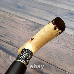 Cane Walking Stick BURL Handle Wooden Handmade exclusive Bronze parts # S49