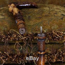 Cane Walking Stick Wooden Hand Carved handle shaft Forest Fairy Nude Girl men's