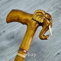 Cane Walking Stick Wooden carved Handmade Elephant