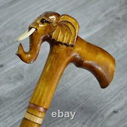 Cane Walking Stick Wooden carved Handmade Elephant