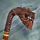 Cane Walking Stick Wooden Carved Handmade Old Dragon Red
