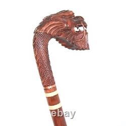 Cane Walking Stick handmade carved wooden Crook Handle Canes