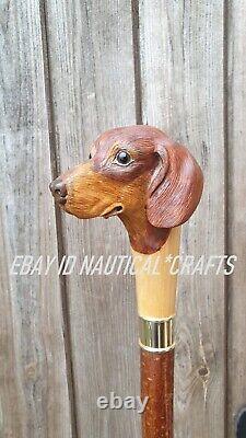 Canes Walking Sticks Dachshund Cane Wooden Hand-Carved Carving Handmade stick GF
