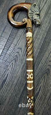 Canes Walking Sticks Wood Reeds Wooden Hand-Carved Carving 35 inch Boar New