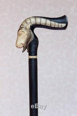 Capricorn Walking stick cane Hand carved Zodiac Wooden