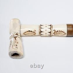 Carved Tribal Wood African Head Vtg Cane Walking Stick 34.25l