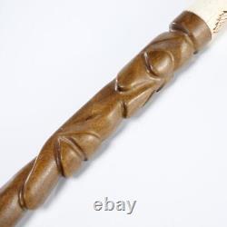 Carved Tribal Wood African Head Vtg Cane Walking Stick 34.25l