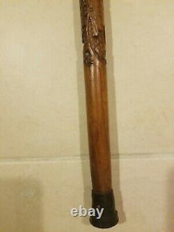 Carved Wooden Cane/ Walking Stick 36.625 HANDLE IS LOOSE