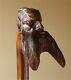 Carved Wooden Devil's Head Walking Stick. Antique 19thc Satan, Lucifer Wood Cane