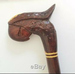 Carved Wooden Inlay Walking Stick Cane Parrot Head 35