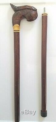 Carved Wooden Inlay Walking Stick Cane Parrot Head 35