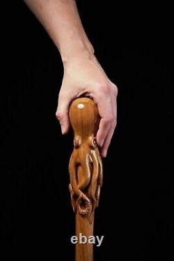 Carved Wooden Stick Walking Cane Stick Best Octopus Head Handle Handmade Gift