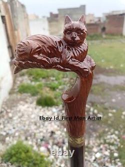Cat Head Handle Walking Cane Walking Stick Cat Style Wooden Hand Carved Stick V1