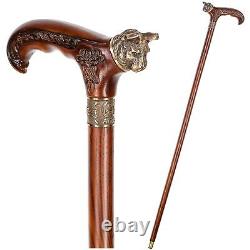 Cat Metal Walking Stick Bronze Cane Brass Handle Wooden Shaft for men women