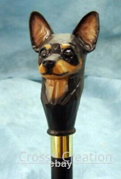 Chihuahua Dog Head Handle Carved Best new gift Wooden Walking Stick Cane fstytle