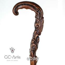 Christian Cross Walking Stick Cane wood Hand carved handle Unique wooden Art
