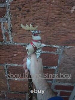 Christmas Walking Cane Hand Carved Reindeer Handle Wooden Walking Stick Best GFT