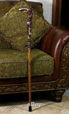 Cobra Snake with Skull Walking Stick Cane Wooden Hand Carved Crafted Mystic MZ05