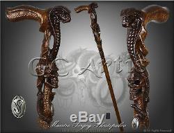 Cobra Snake with Skull Walking Stick Cane Wooden Hand Carved Crafted Mystic MZ05