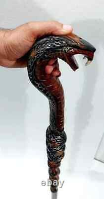 Cobra Wooden Walking Cane Handmade Walking Stick Hand Carved Snake Best Gift