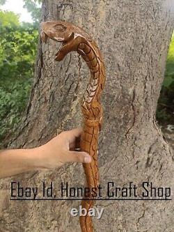 Cobra Wooden Walking Cane Handmade Walking Stick Hand Carved Snake Best Gift E3