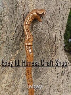 Cobra Wooden Walking Cane Handmade Walking Stick Hand Carved Snake Best Gift E3