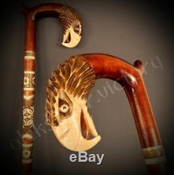 Collectible Wooden Walking Cane Stick Handcrafted Handmade Woodcarving Exclusive